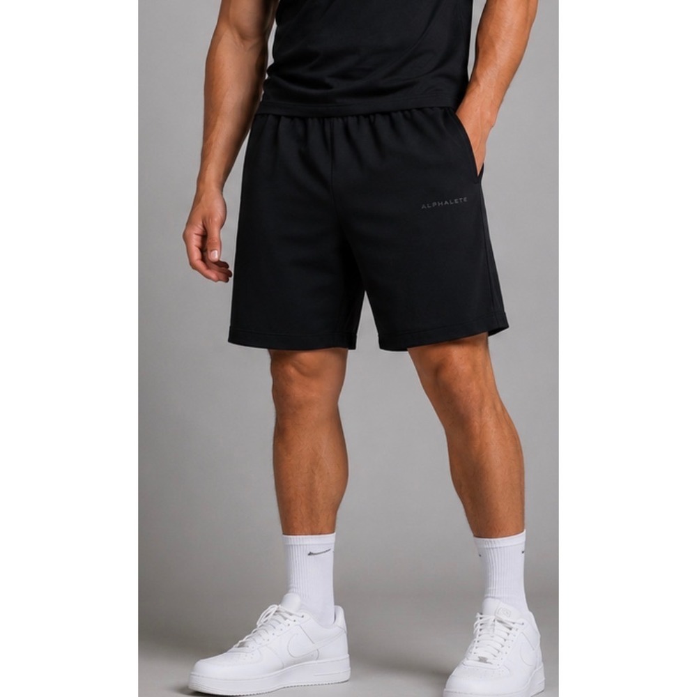 Alphalete Mens Black 8 Inch Athletic Training Shorts Medium Tonal Logo